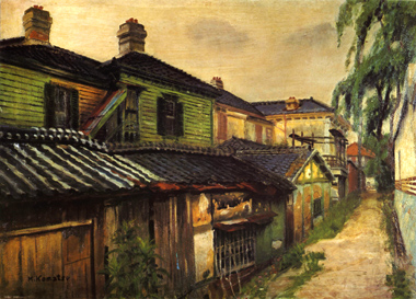 柳のある山本通り風景