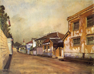 山本通り風景(黄土色の壁の家)